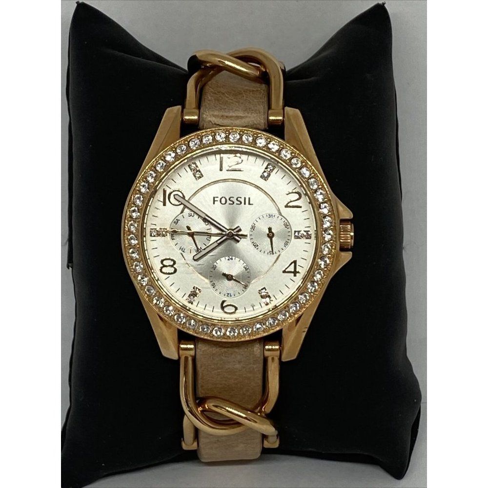 Fossil ES3466 Women's Beige Leather Beige Analog D